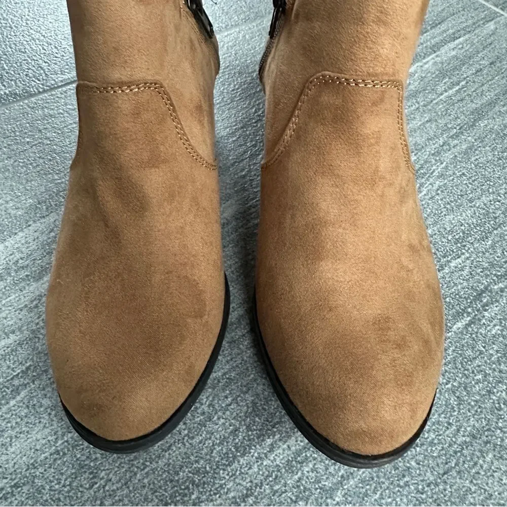 NIB Sun & Stone Abby Ankle Boot Tan Faux Suede Side Zip Booties Women's 7.5W